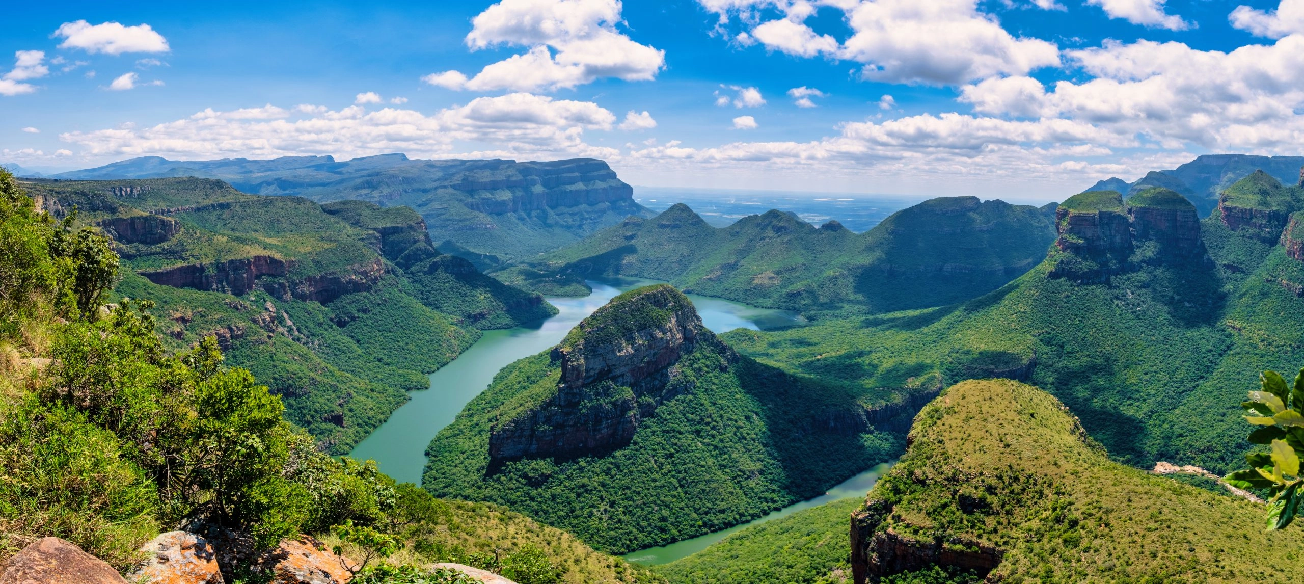 Panorama route Soute Africa, Blyde river canyon with the three rondavels,impressive view of three rondavels and the blyde river canyon in south africa